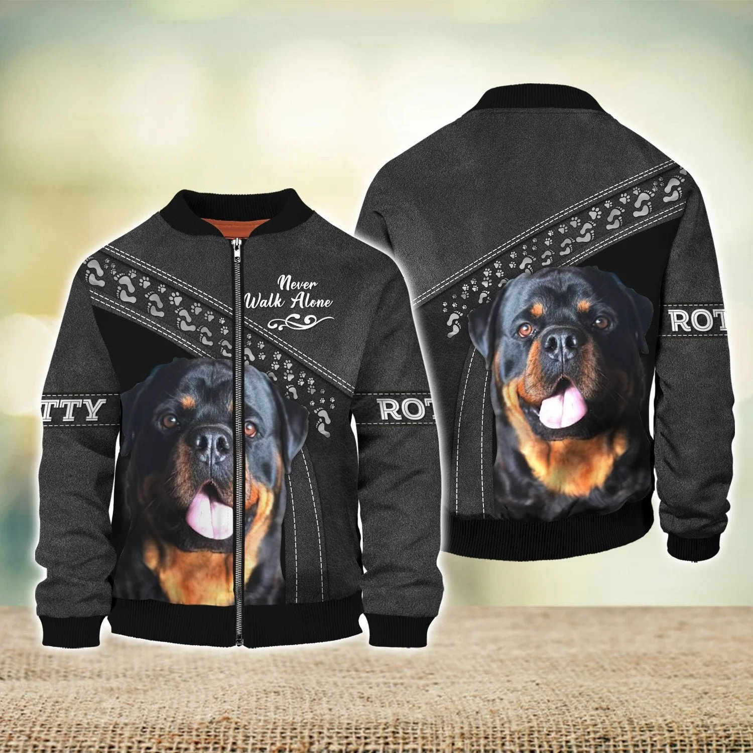 Rotty Black Never Walk Alone 3D Full Print Shirts, Shirt For Dog Lovers, Dog Memorial Gifts for loss of Dog