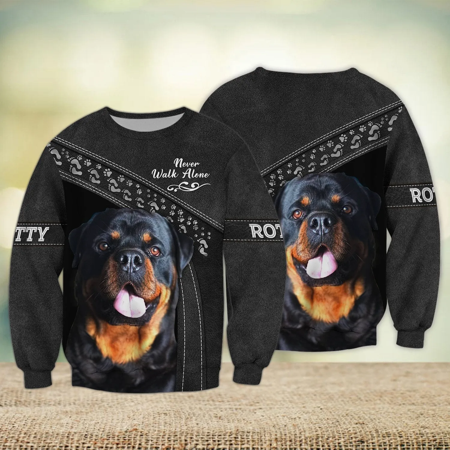 Rotty Black Never Walk Alone 3D Full Print Shirts, Shirt For Dog Lovers, Dog Memorial Gifts for loss of Dog