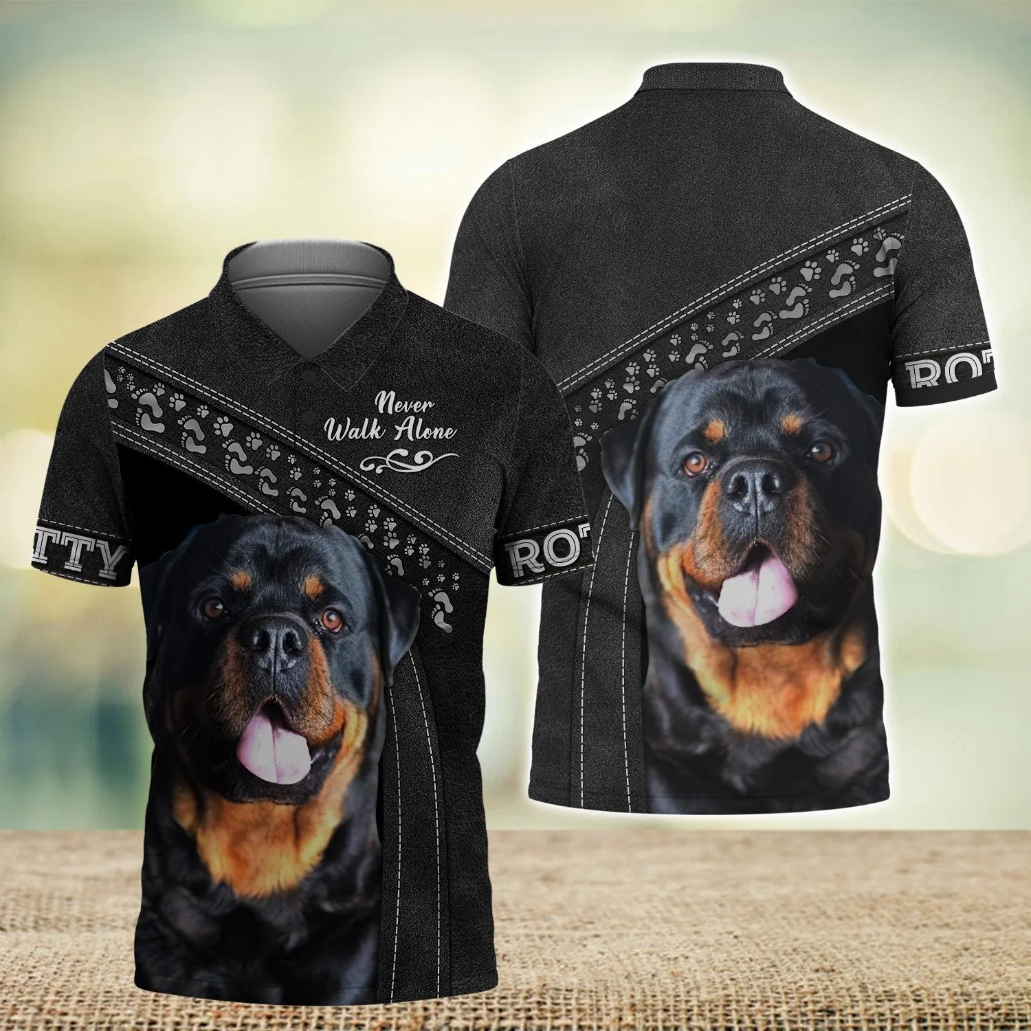 Rotty Black Never Walk Alone 3D Full Print Shirts, Shirt For Dog Lovers, Dog Memorial Gifts for loss of Dog