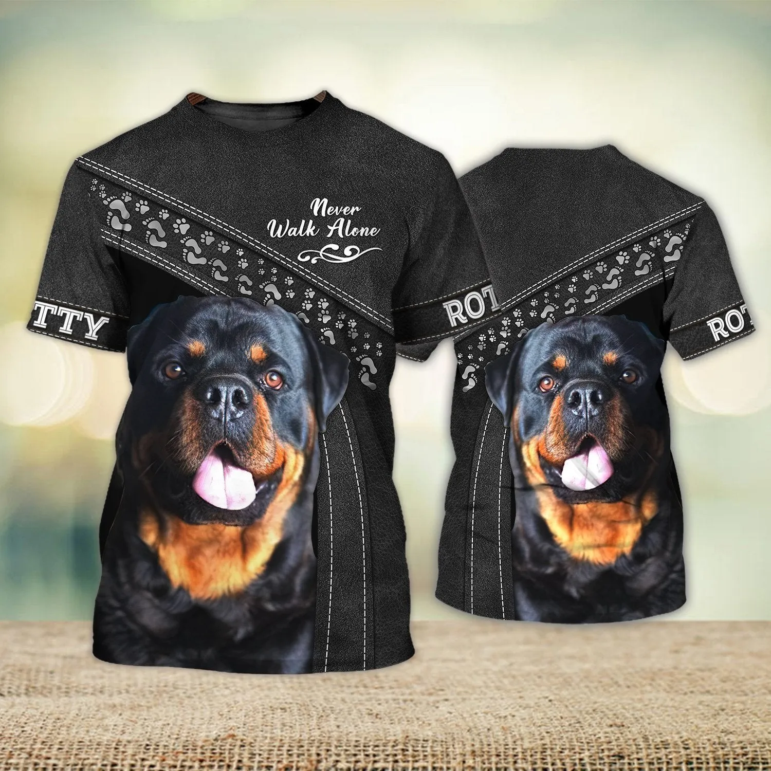 Rotty Black Never Walk Alone 3D Full Print Shirts, Shirt For Dog Lovers, Dog Memorial Gifts for loss of Dog