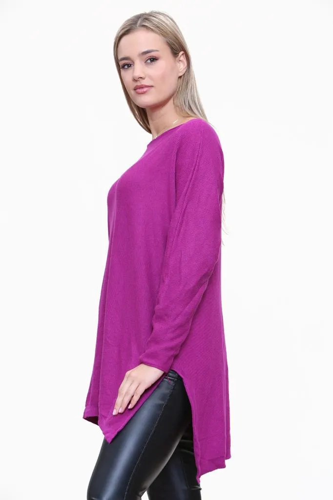 Round Neck Side Slit Jumper Top