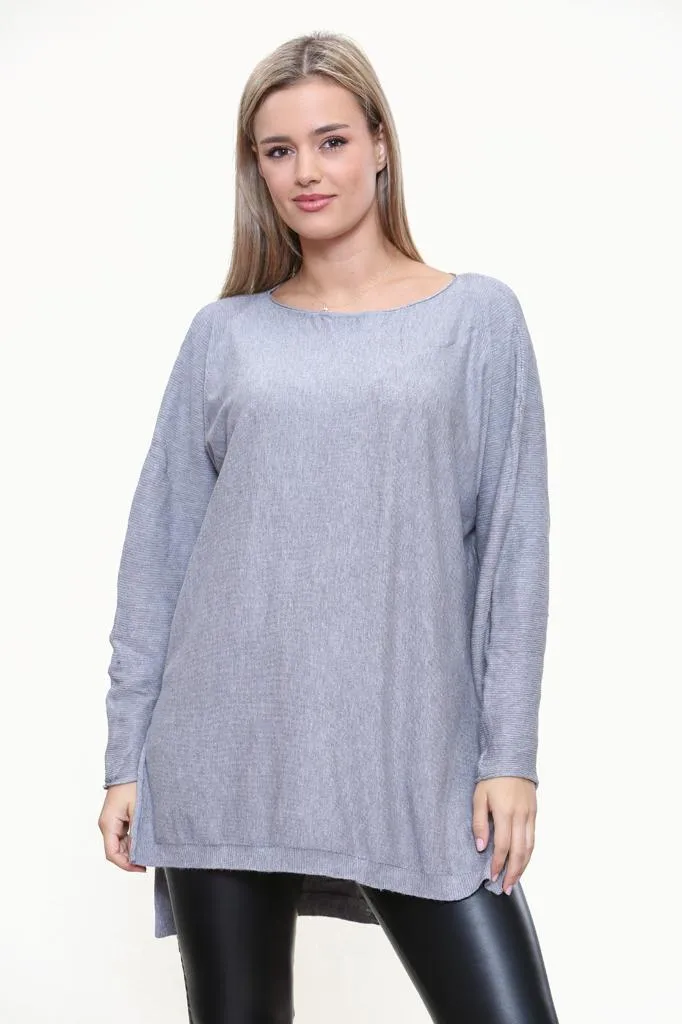 Round Neck Side Slit Jumper Top