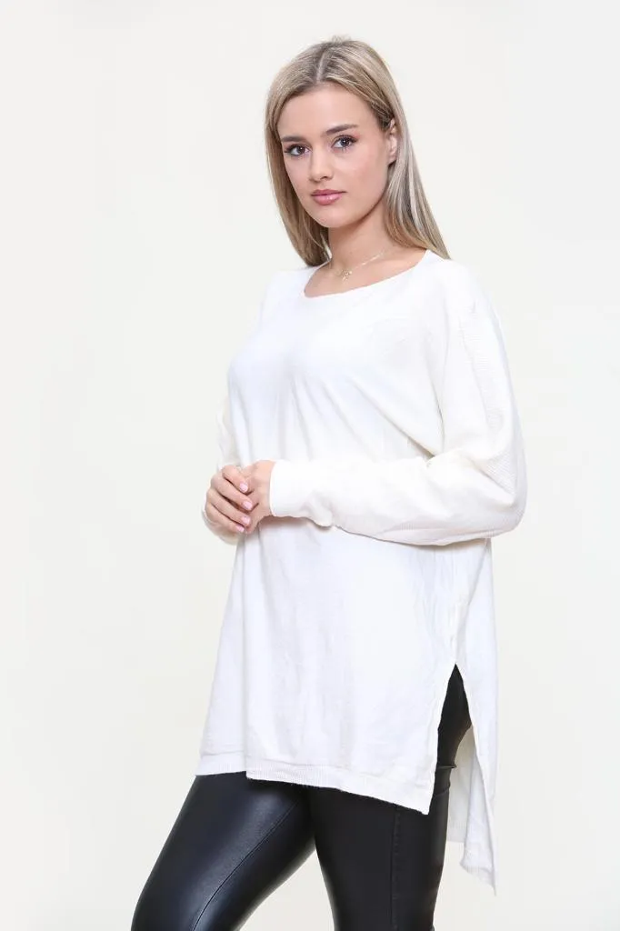 Round Neck Side Slit Jumper Top