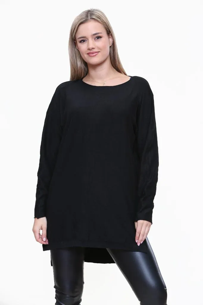 Round Neck Side Slit Jumper Top