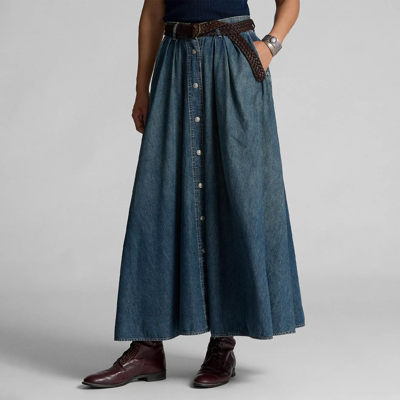 RRL By Ralph Lauren Womens Louisa Skirt Mid A Line Medium Indigo