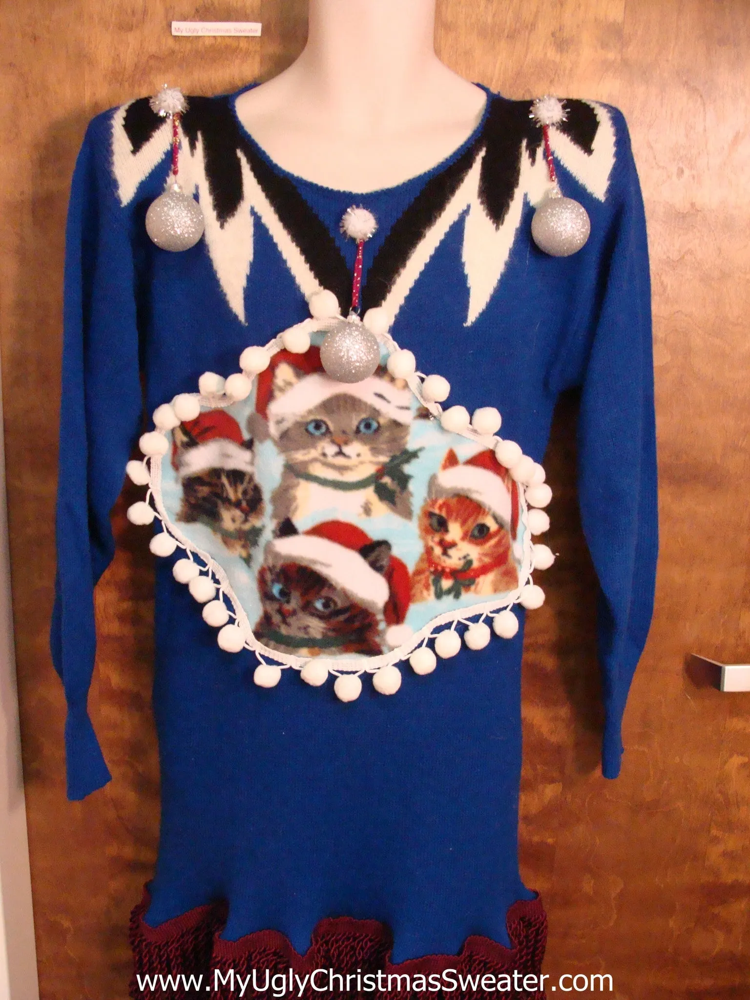 Santa Cats 80s Ugly Christmas Sweater Party Dress Size M