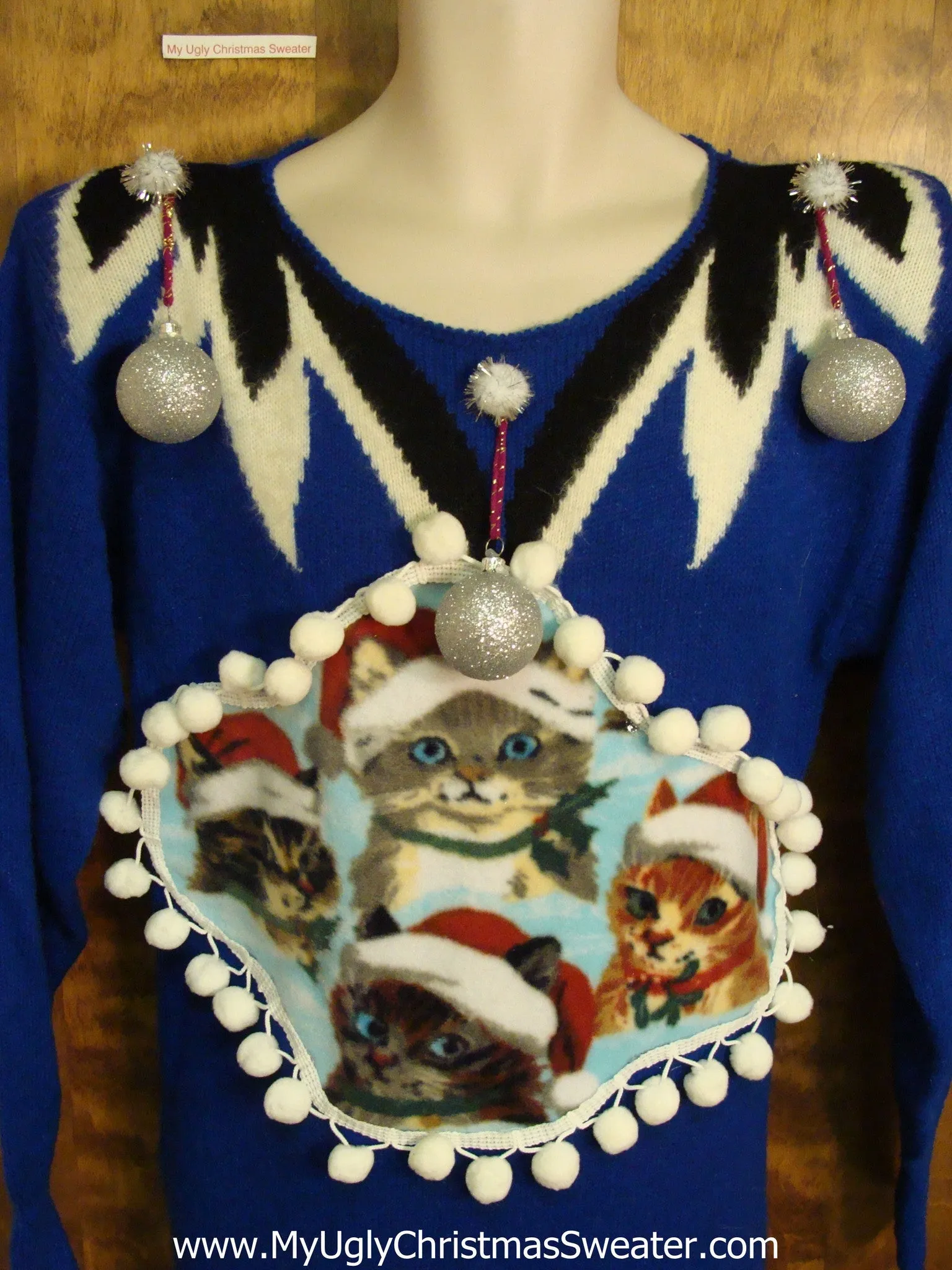 Santa Cats 80s Ugly Christmas Sweater Party Dress Size M