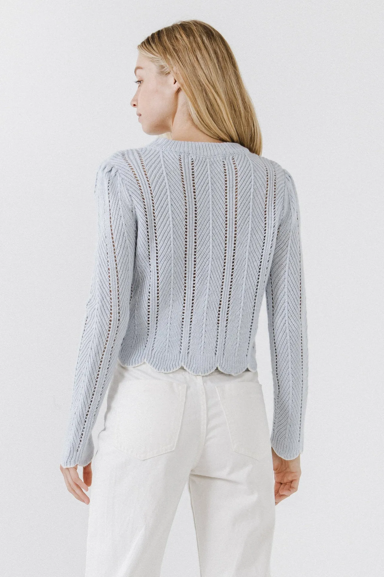 Scallop Contrast Trimmed Knit Sweater