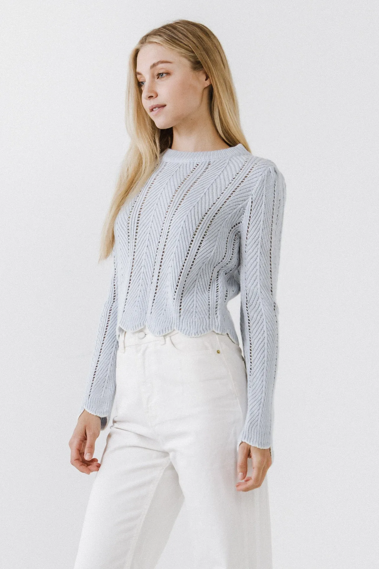 Scallop Contrast Trimmed Knit Sweater