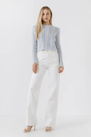 Scallop Contrast Trimmed Knit Sweater