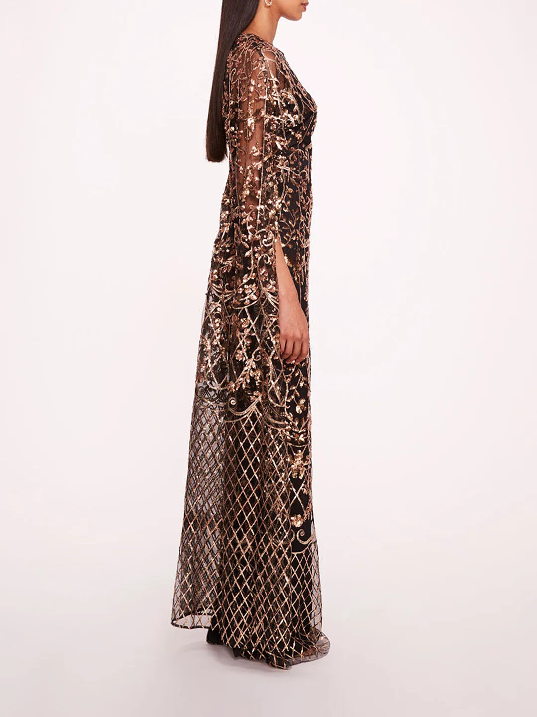 Sequin Lattice Cape Gown