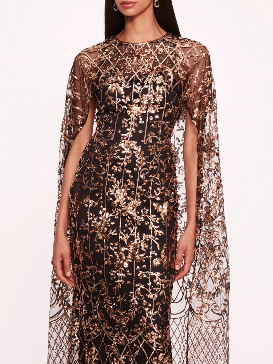 Sequin Lattice Cape Gown