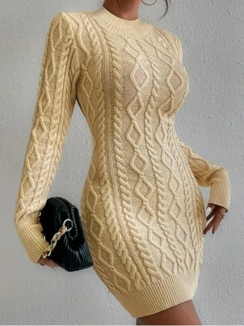 Sexy Ivory Cable Knit Backless Dress