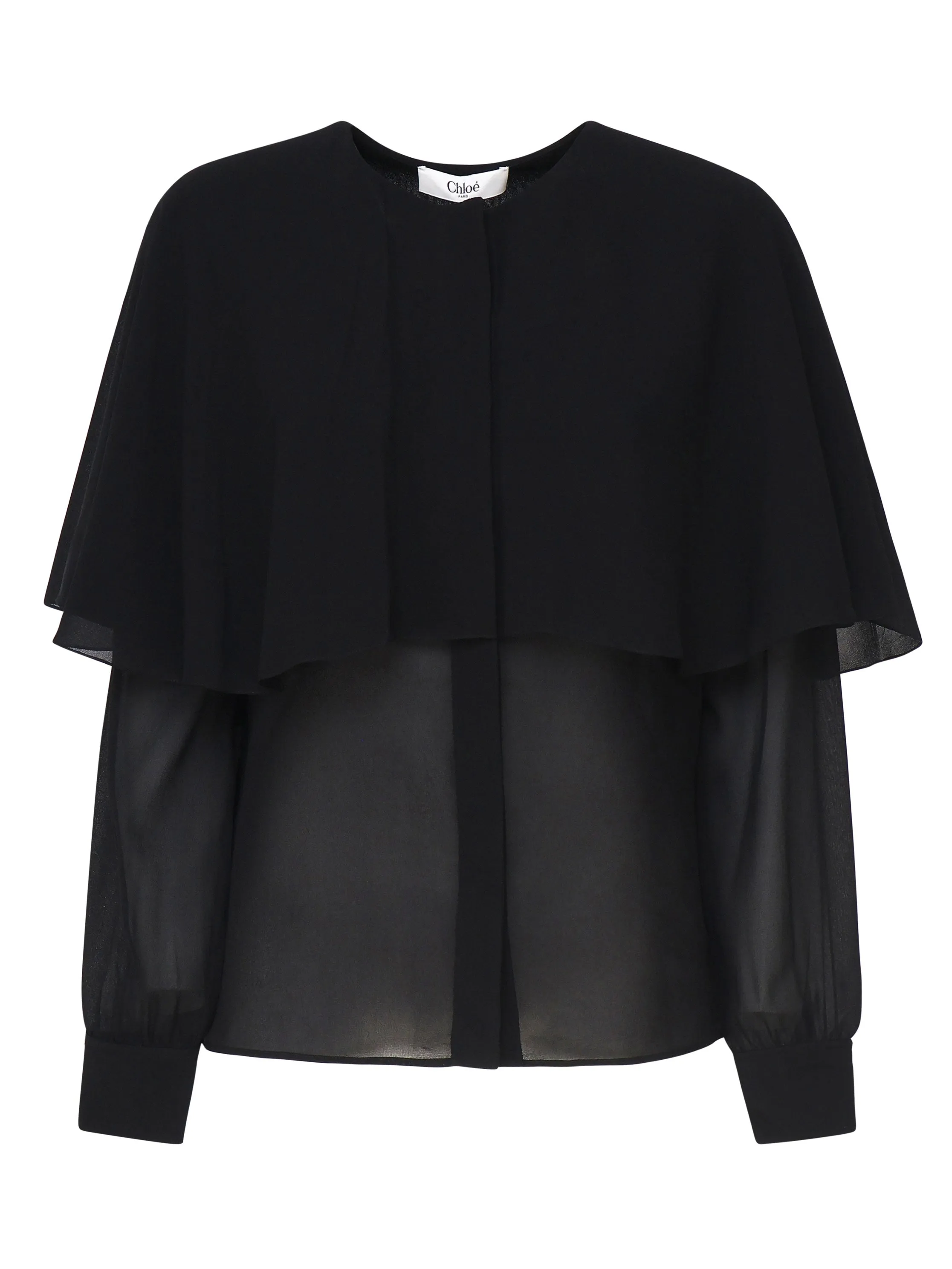 Silk Cape Blouse with Ruffles