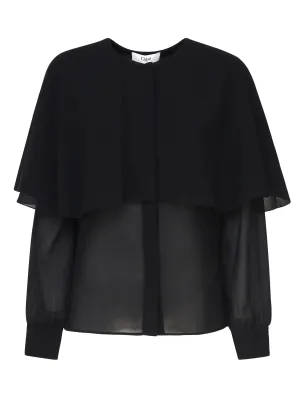 Silk Cape Blouse with Ruffles