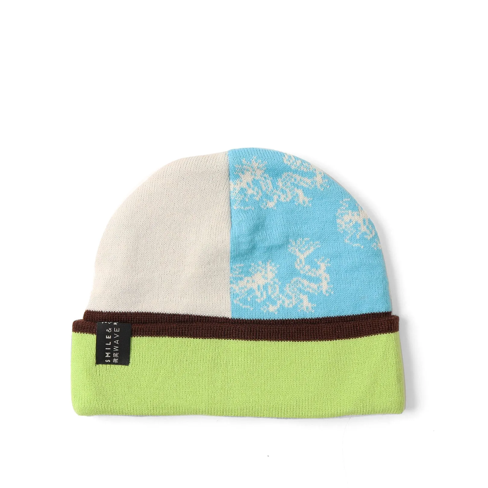 Smile and Wave Block Beanie Lime / Blue Sale