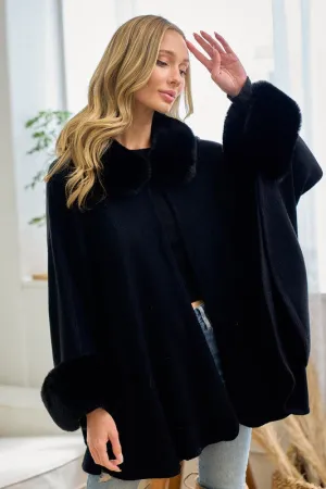 Soft Faux Fur Solid Knit Cape Coat