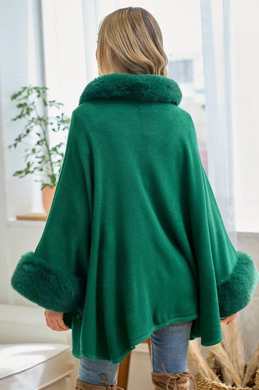 Soft Faux Fur Solid Knit Cape Coat