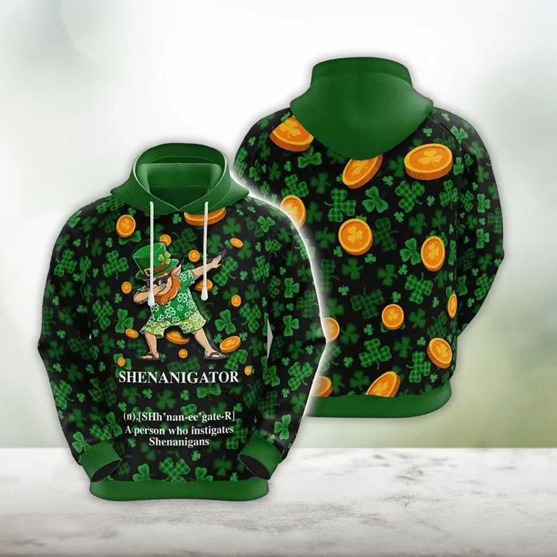 St Patrick's Day 3D All Over Print Hoodie, Shenanigator Defined With Lucky Shamrock and Gold Coin