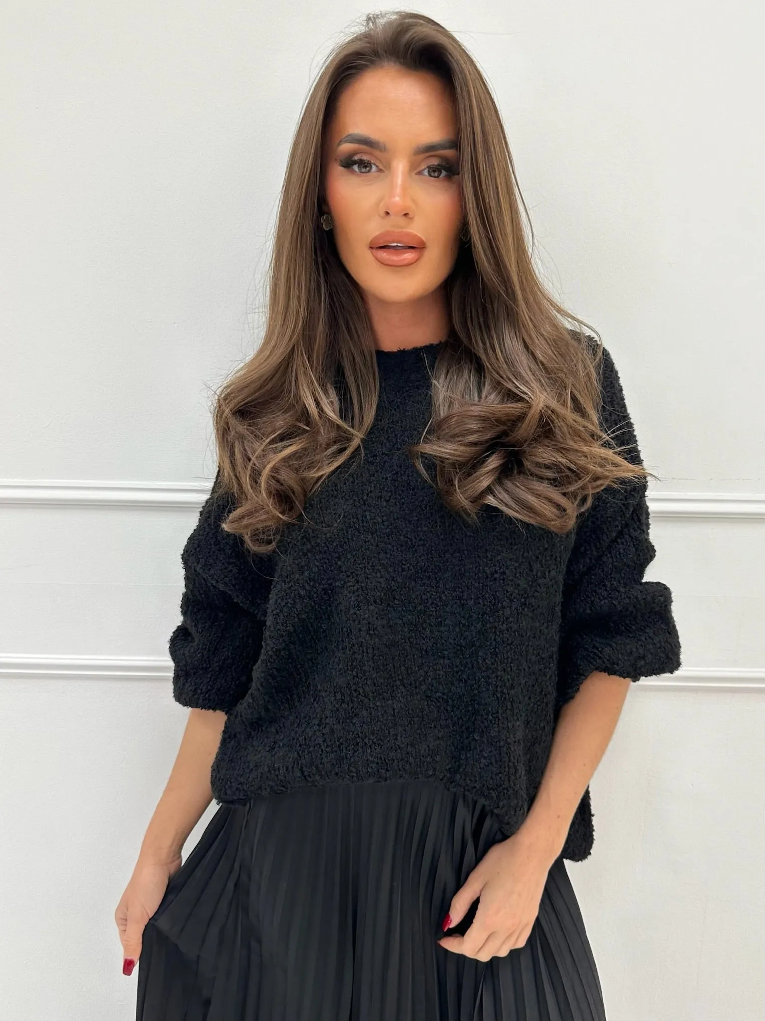 Stacey black pleated skirt & jumper set