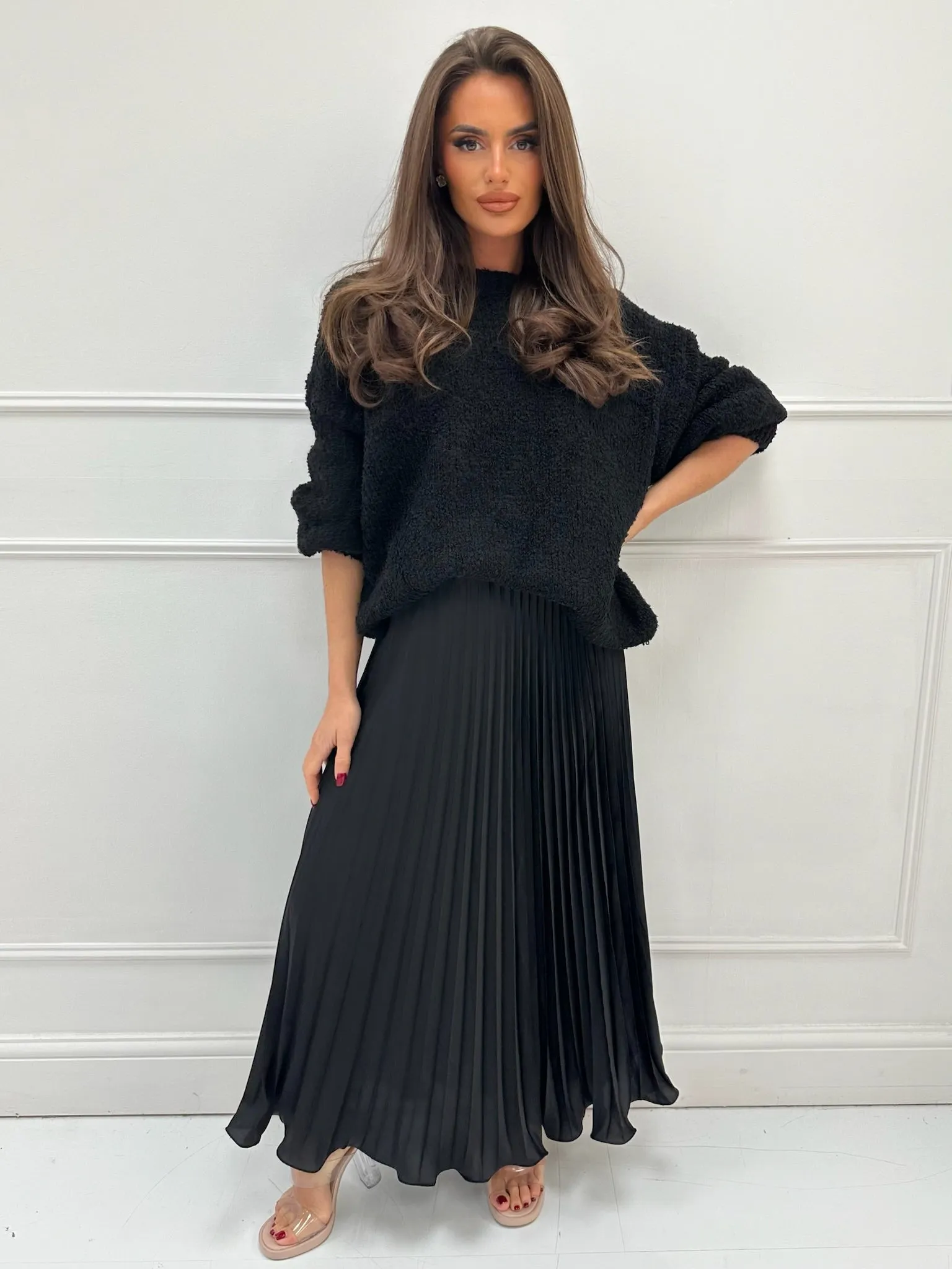 Stacey black pleated skirt & jumper set