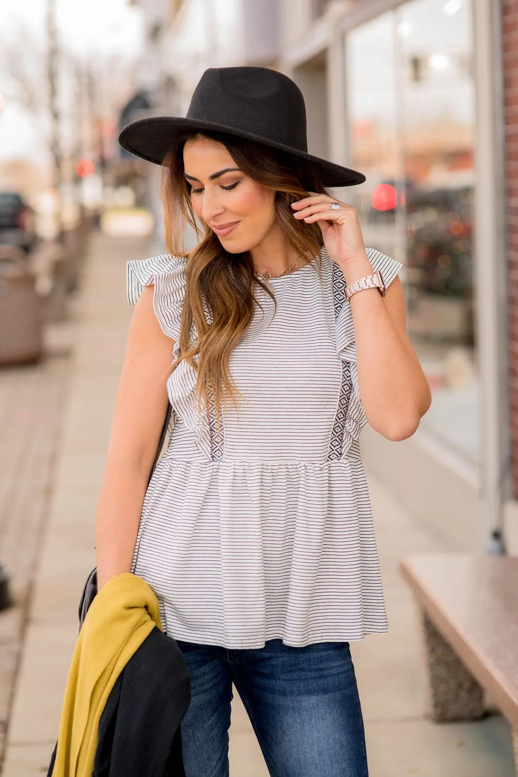 Striped Diamond Accent Peplum Tank