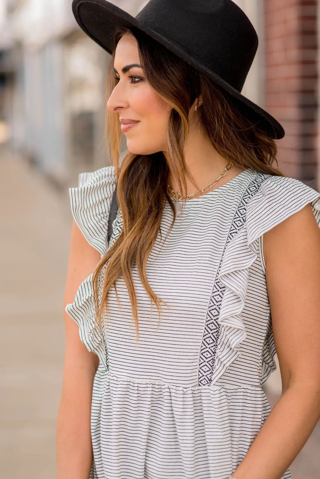 Striped Diamond Accent Peplum Tank