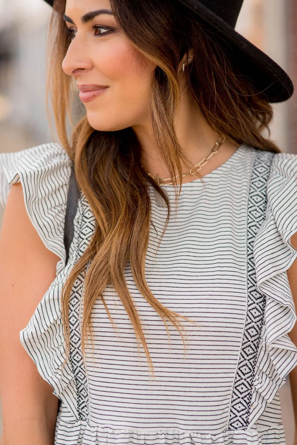 Striped Diamond Accent Peplum Tank