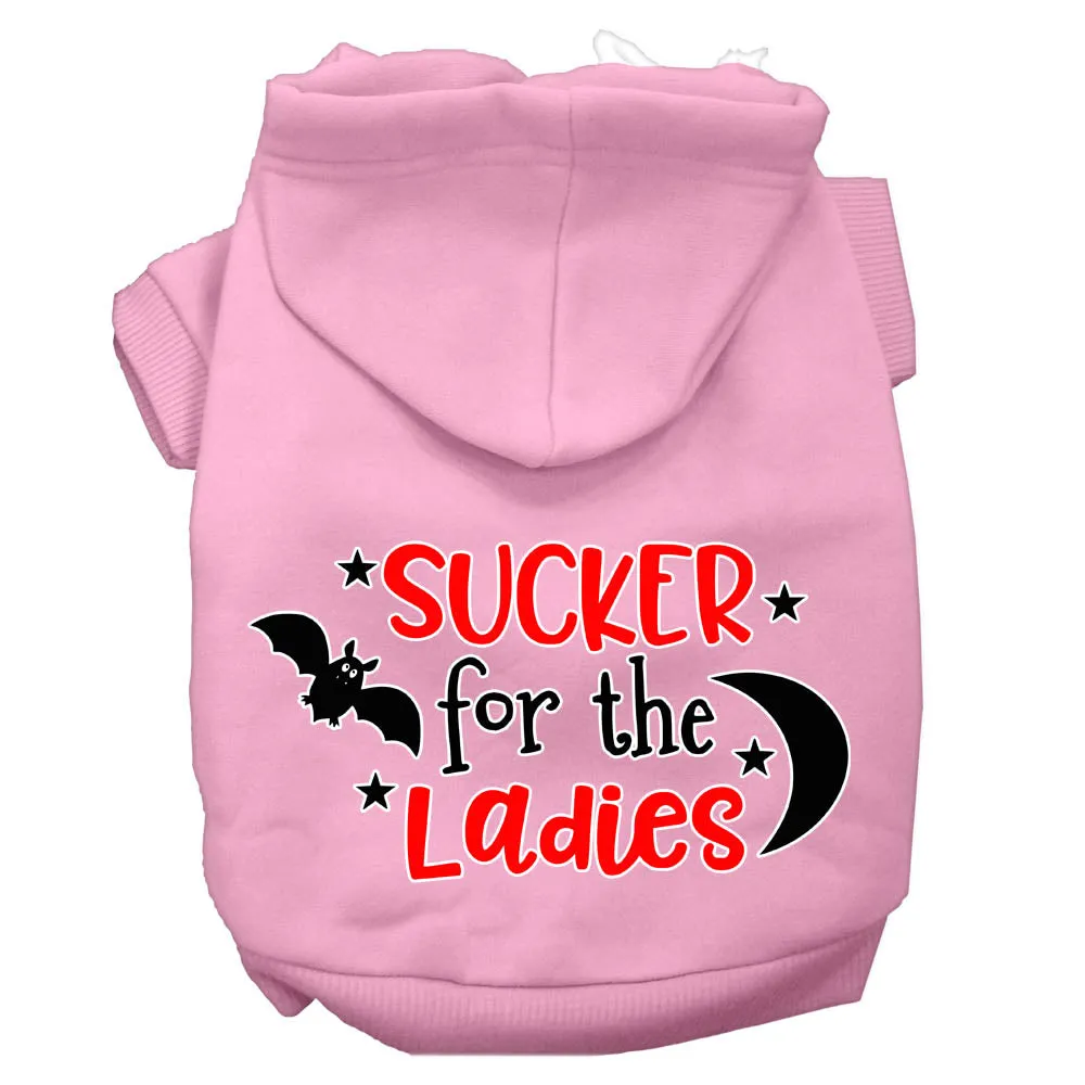 Sucker For The Ladies Screen Print Dog Hoodie Light Pink S