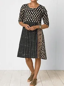 Sustainable Cotton Woven Black Dress A-Line Dress