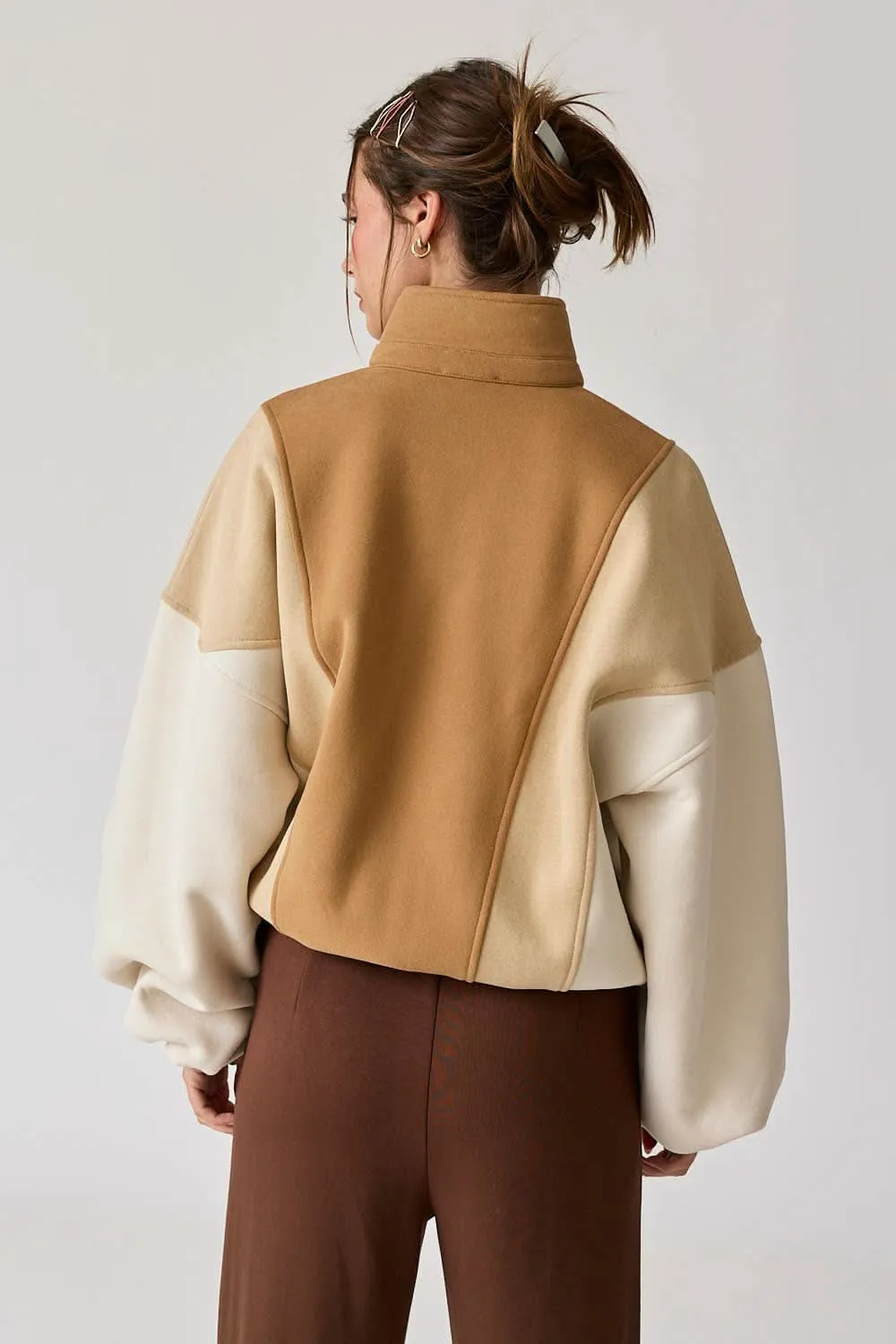 Taupe Colorblock Mock Neck Pullover