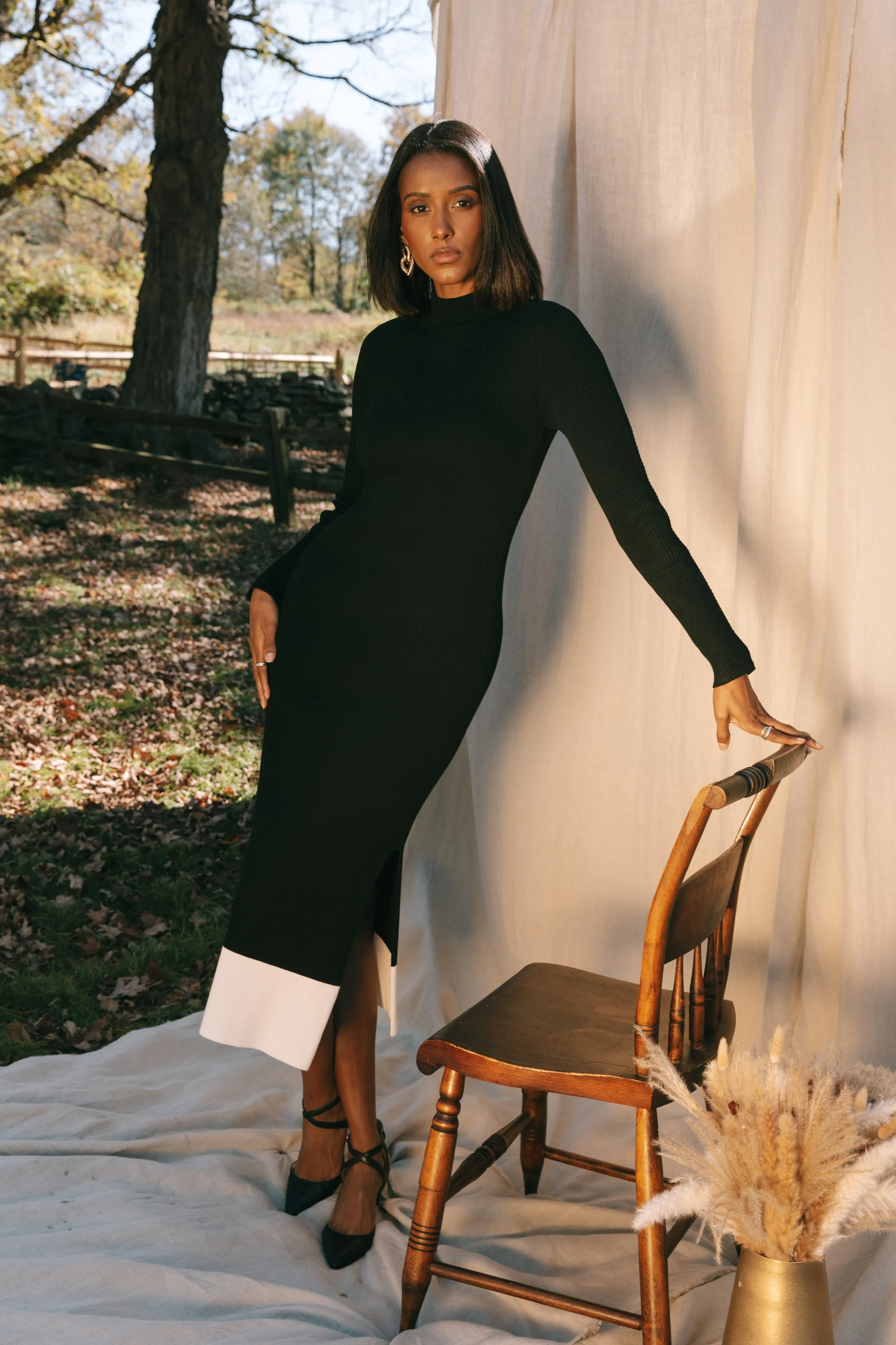 The Rib Sweater Midi Dress - Ink