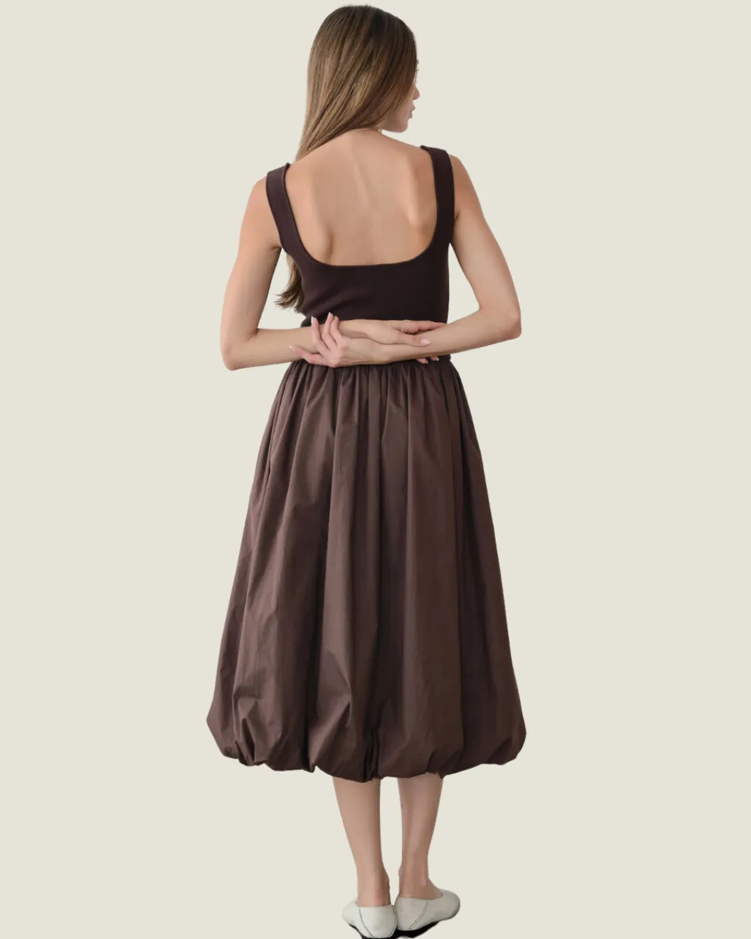 The Tilda: Brown Square Neckline Midi Dress