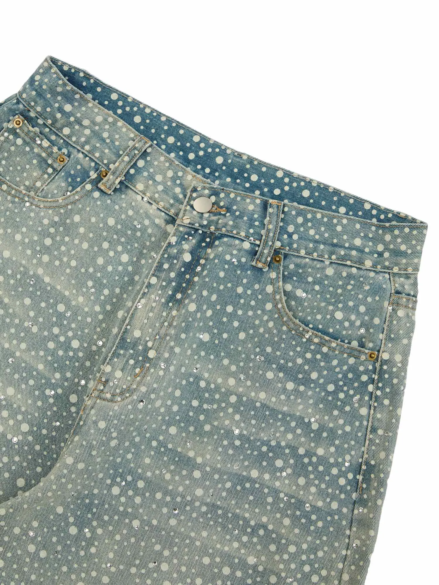 Thesupermade Ink Splashed Hotfix Rhinestone Baggy Jeans