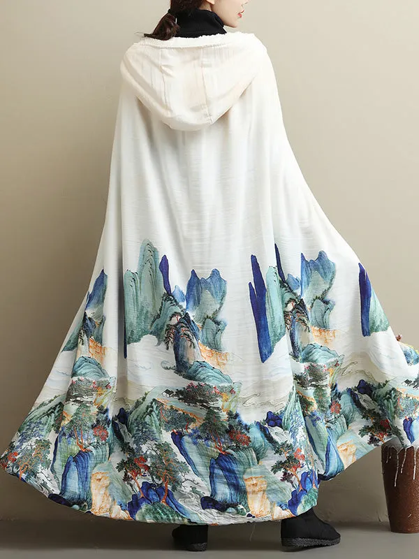 Thickened Vintage Printed Cape Coat