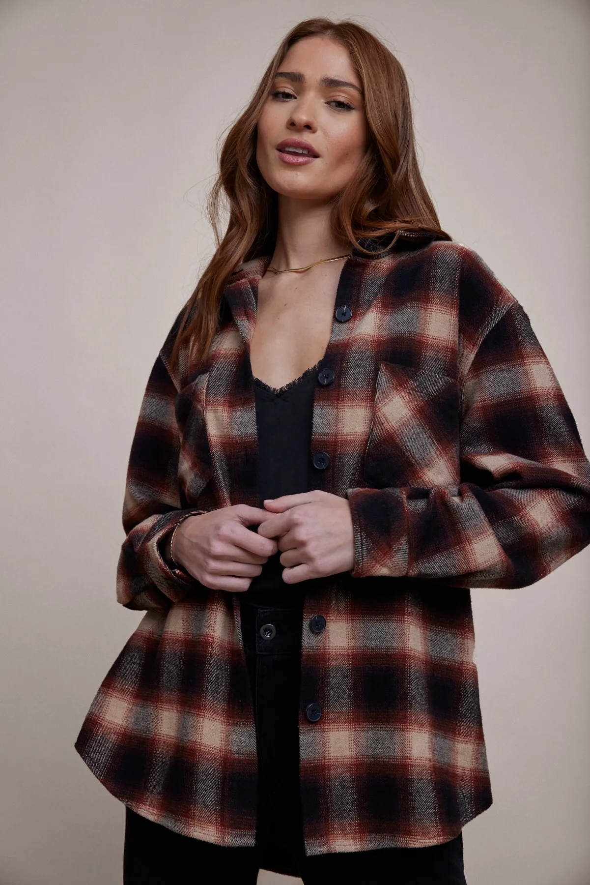 Two Pocket Oversize Shacket - Heritage Red Plaid