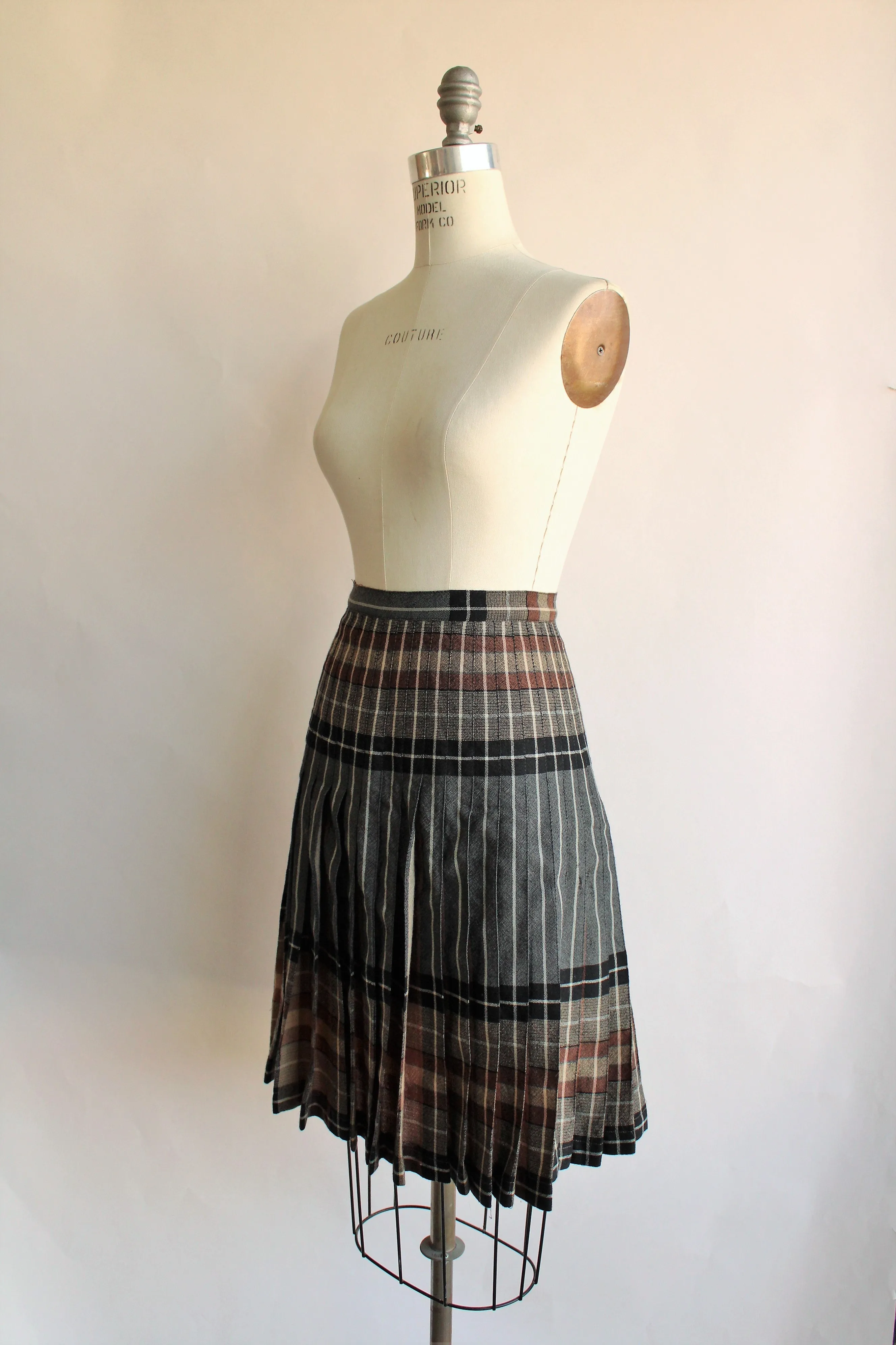 Vintage 1960s Plaid Wool Skirt by Highland Queen, Reversible!