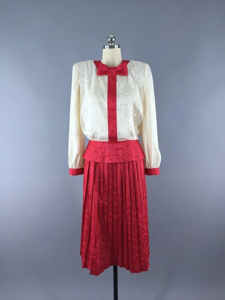 Vintage 80s Dress  /  Blouse and Skirt Set