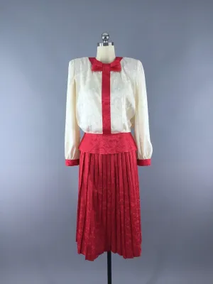 Vintage 80s Dress  /  Blouse and Skirt Set