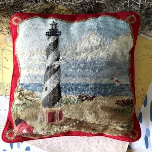 Vintage Needlepoint Lighthouse Pillow