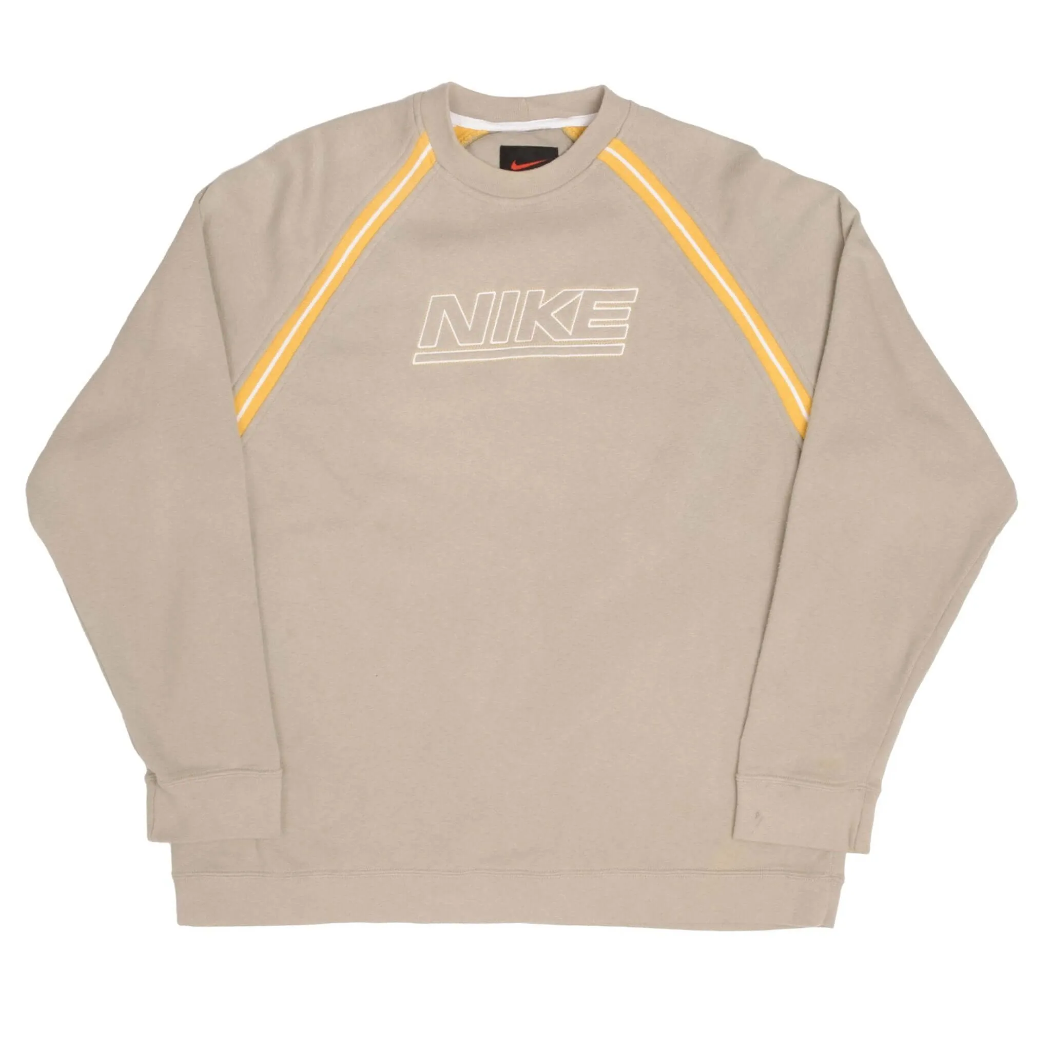 VINTAGE NIKE SPELLOUT SWOOSH BEIGE SWEATSHIRT 1990S SIZE MEDIUM