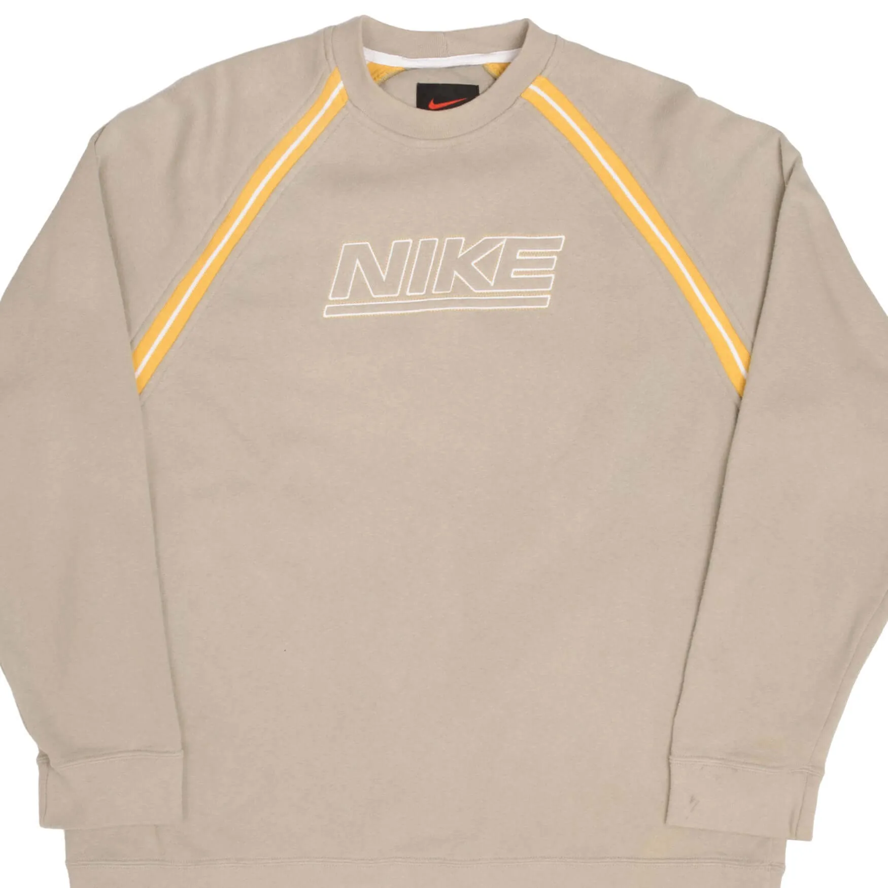 VINTAGE NIKE SPELLOUT SWOOSH BEIGE SWEATSHIRT 1990S SIZE MEDIUM