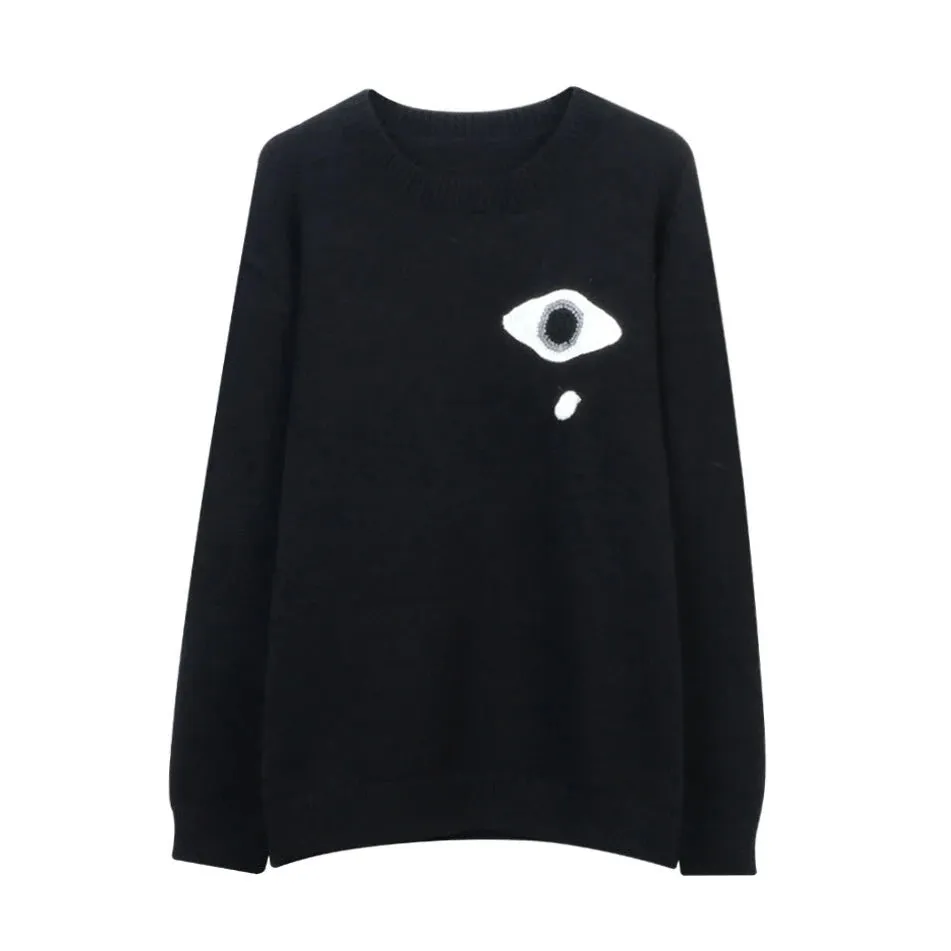 Vintage Women Streetwear Hip Hop  Eye Graphic Punk Gothic Pullover Sweaters Harajuku Fashion Tops C-166