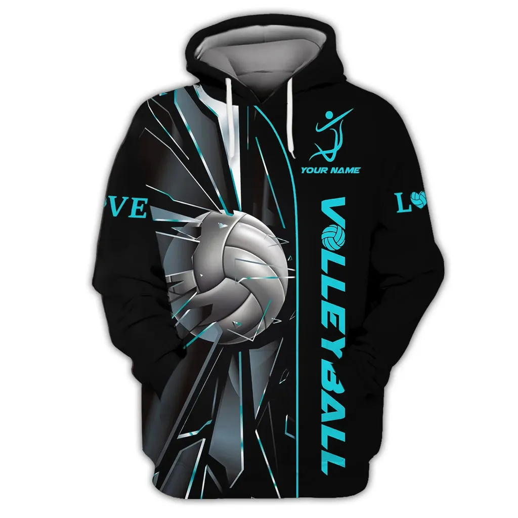 Volleyball Ball Broken Customized Name 3D Unisex Sweatshirt zip Hoodie Christmas Shirt