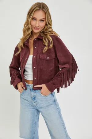 Wine Western Suede Shacket