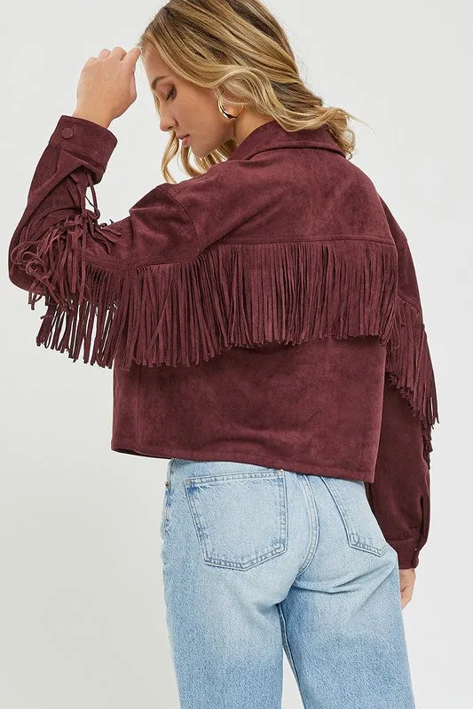 Wine Western Suede Shacket