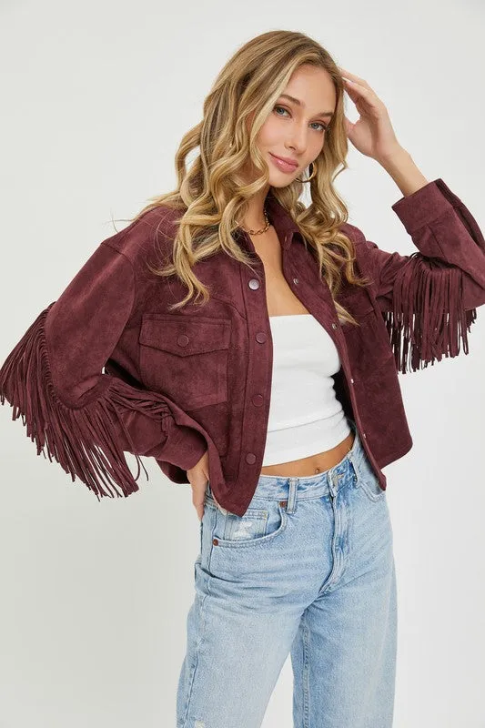 Wine Western Suede Shacket