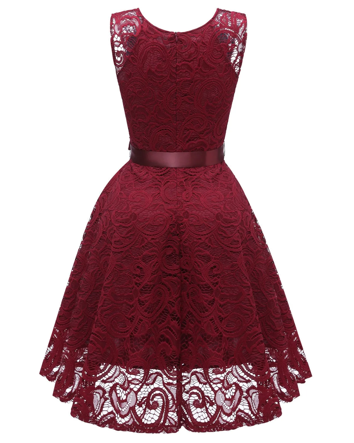 Women Autumn Lace Dresses Femme 3/4 Sleeve Sleeveless V-Neck Women Red Dress - WD8254