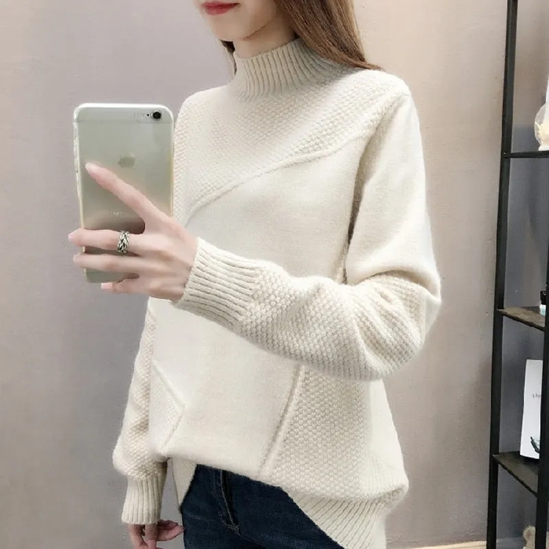 Women Solid Thick Turtleneck Winter Pullover Sweater Long Sleeve Knitted Korean  Loose Jumper Top Warm Sweater Coat