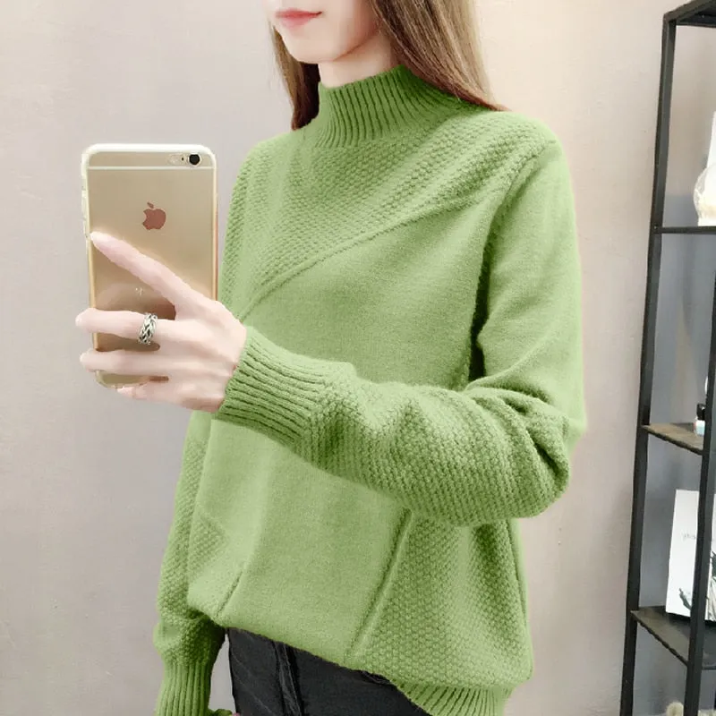 Women Solid Thick Turtleneck Winter Pullover Sweater Long Sleeve Knitted Korean  Loose Jumper Top Warm Sweater Coat